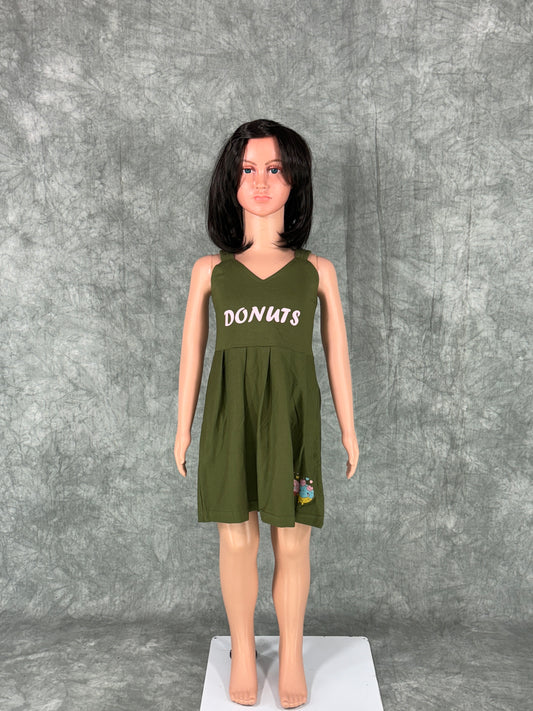 Kids Cotton Sleeveless Frock - Green