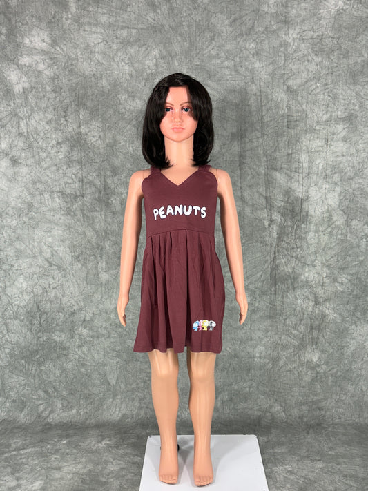 Kids Cotton Sleeveless Frock - Brown