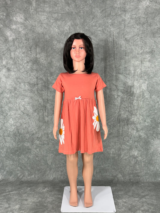 Kids Cotton Sleeve Frock - Orange