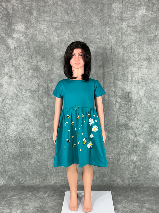 Kids Cotton Sleeve Frock - Blue