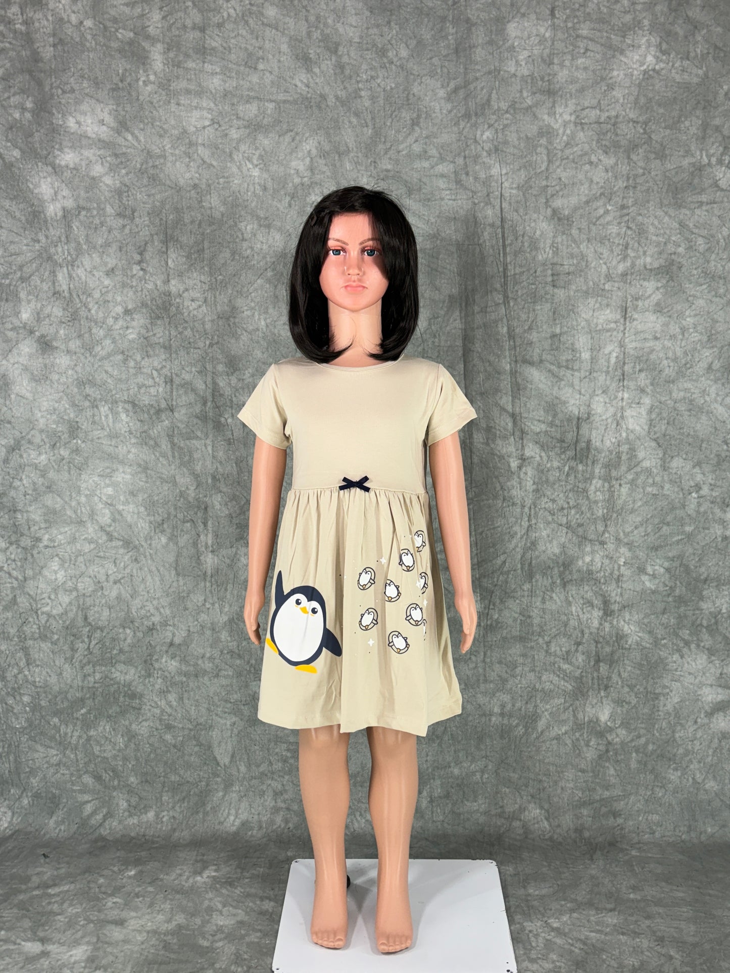 Kids Cotton Sleeve Frock - Beige
