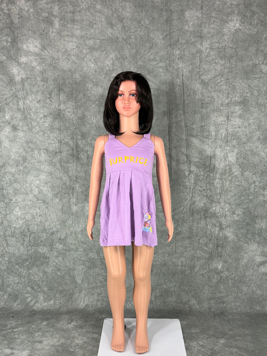 Kids Cotton Sleeveless Frock - Lilac